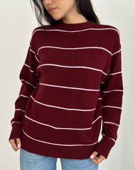 Ishari Knitted Jumper in Burgundy with Pink Stripe
