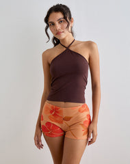 Istora Shorts in Watercolour Hibiscus Orange