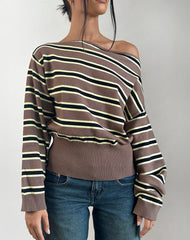 Jalira Asymmetric Cinch Jumper in Stripe Brown and Yellow