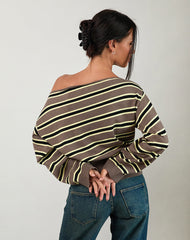 Jalira Asymmetric Cinch Jumper in Stripe Brown and Yellow