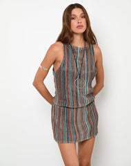 Jhani Mini Dress in Shimmer Plisse Blue and Brown