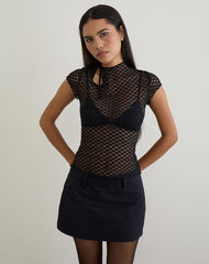 Jiwon Keyhole Top in Polka Lace Black