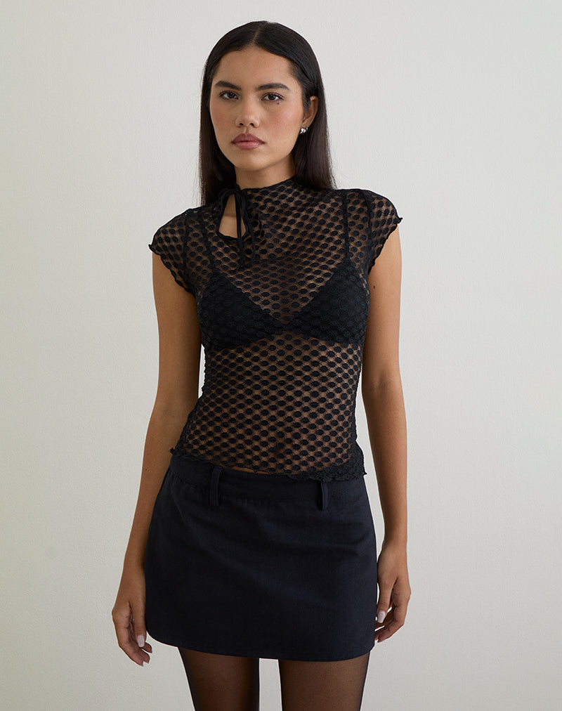 Jiwon Keyhole Top in Polka Lace Black