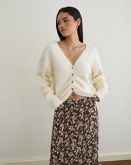 Jiyo Gathered Cardigan in Knit Ivory