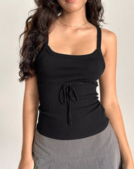 Joanie Ribbed Knitted Cami Top in Black