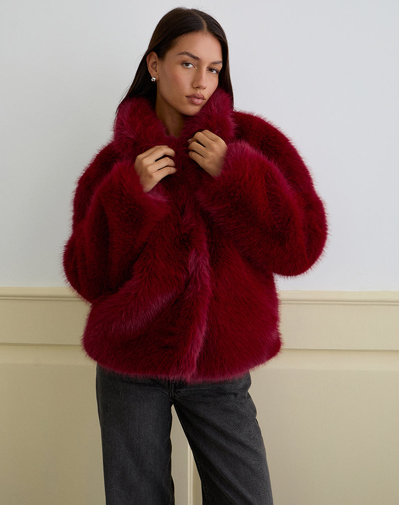 Joji Jacket in Faux Fur Cherry