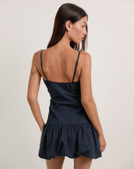 Juun Puffball Mini Dress in Dark Navy