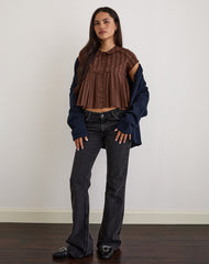 Kaelis Pleated Blouse in Stripe Brown