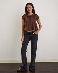 Kaelis Pleated Blouse in Stripe Brown