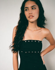 Kafridi Eyelet Mini Dress in Poplin Black