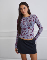 Kahula Top in Lotus Flock Check Lavender