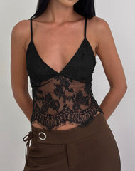 Kaika Plunge Cami Top in Eyelash Lace Black