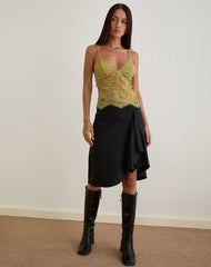 Kaika Plunge Cami Top in Eyelash Lace Chartreuse