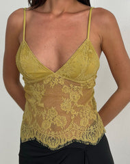 Kaika Plunge Cami Top in Eyelash Lace Chartreuse