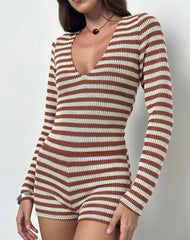Kaipo Tie Back Playsuit in Brown Ivory Stripe