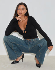 Kamisu Long Sleeve Keyhole Top in Black