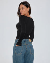 Kamisu Long Sleeve Keyhole Top in Black