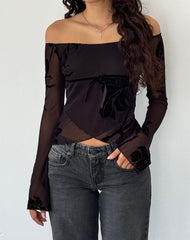 Kareena Long Sleeve Bardot Top in Orchid Flock Black