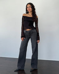 Kareena Long Sleeve Bardot Top in Orchid Flock Black