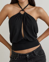 Karise Plunge Top in Cupro Black