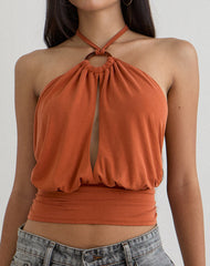 Karise Plunge Top in Cupro Burnt Orange