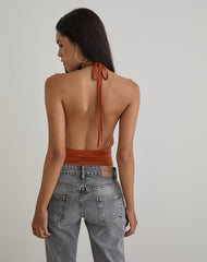 Karise Plunge Top in Cupro Burnt Orange