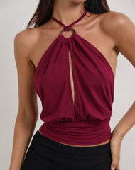 Karise Plunge Top in Rayon Burgundy