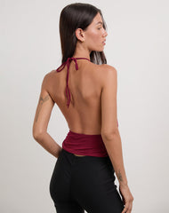 Karise Plunge Top in Rayon Burgundy