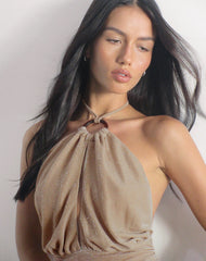 Karise Plunge Top in Glitter Lurex Mesh Cream