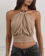 Karise Plunge Top in Glitter Lurex Mesh Cream