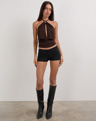 Karise Plunge Top in Rayon Bitter Chocolate