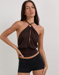 Karise Plunge Top in Rayon Bitter Chocolate