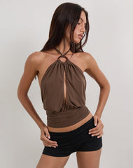 Karise Plunge Top in Cupro Bitter Chocolate