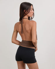 Karise Plunge Top in Cupro Bitter Chocolate
