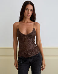 Karka Cami Top in Drape Sequin Brown