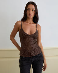 Karka Cami Top in Drape Sequin Brown