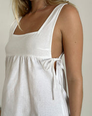 Kawase Tie Side Mini Dress in Linen White