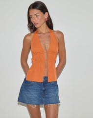 Kaytia Halterneck Top in Double Tie Sunset Orange