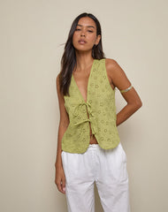 Kayve Tie-Front Top in Little Daisy Broderie Lime