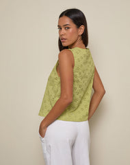 Kayve Tie-Front Top in Little Daisy Broderie Lime