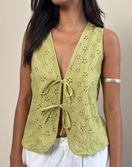 Kayve Tie-Front Top in Little Daisy Broderie Lime