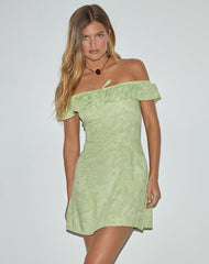 Kenja Bardot Mini Dress in Retro Paisley Lime