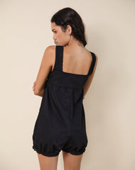 Kenna Babydoll Playsuit in Poplin Black