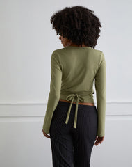 Kien Long Sleeve Wrap Top in Olive