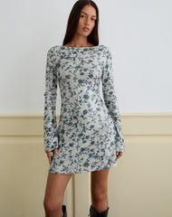Kimberly Mini Dress in Sequin Flower Grey