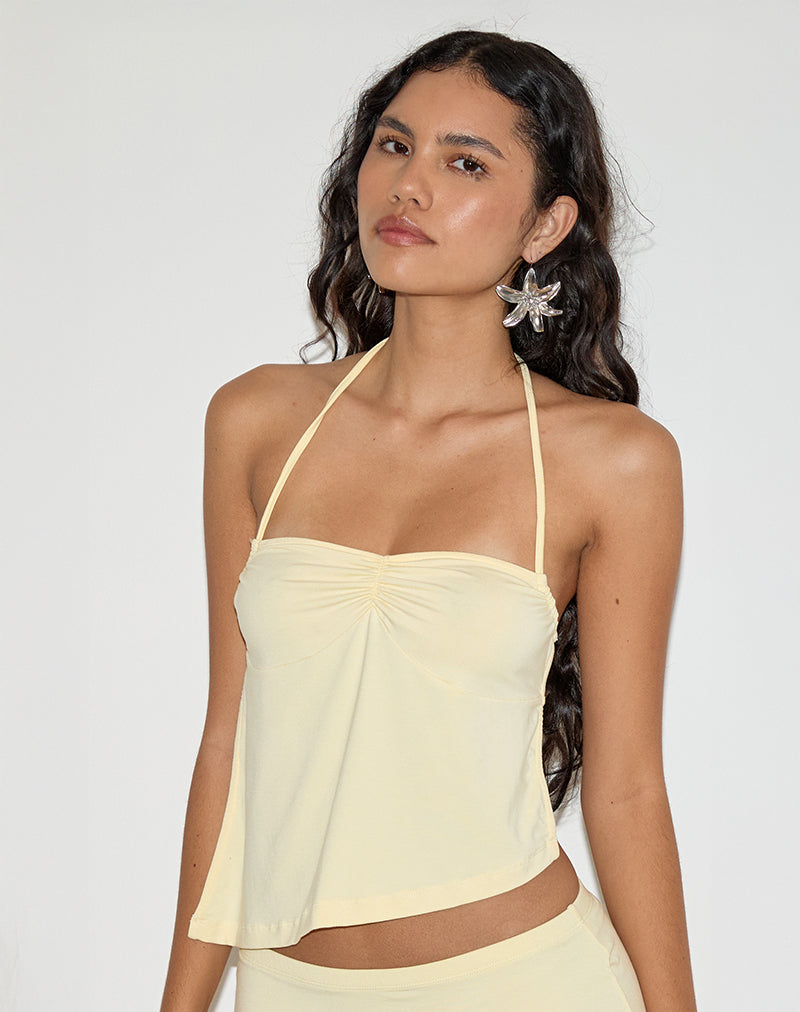 Kins Asymmetric Halterneck Top in Rayon Lemon