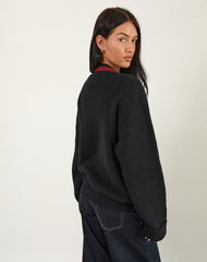 Knitza Jumper in Black with Red Stripes