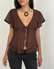Kota Chiffon Blouse Top in Brown