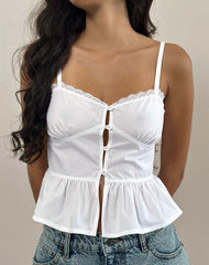 Kugy Tie Front Cami Top in Poplin White