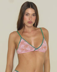 Lakara Bra in Pink Mesh with Green Contrast Binding